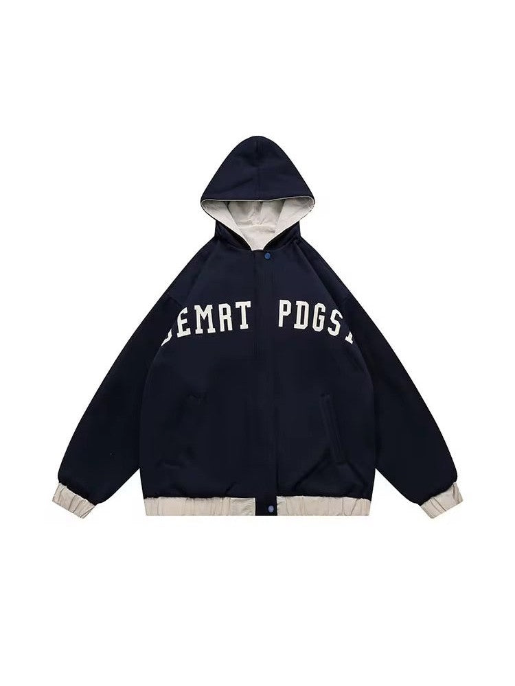 Oversized Varsity-Inspired Hooded Jacket