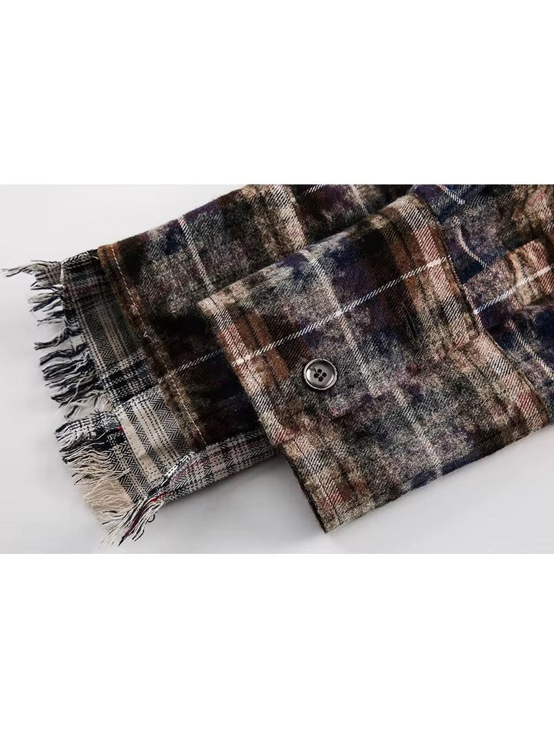 Patchwork Flannel Fringe Shirt