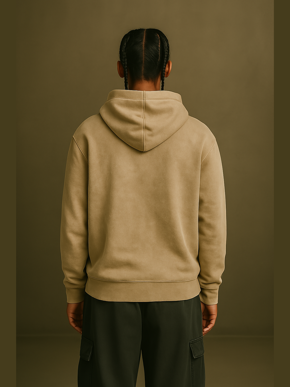 “Super Chips” Hoodie with Teddy Patch – Washed Black / Cream Beige
