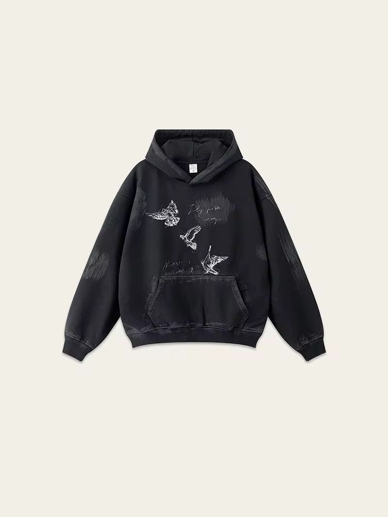 “Flight in Silence” Hoodie – Washed Black