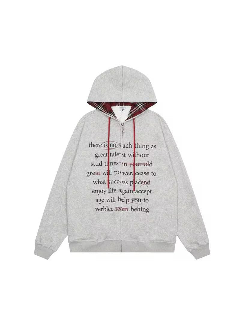Statement Hoodie with Plaid Lining