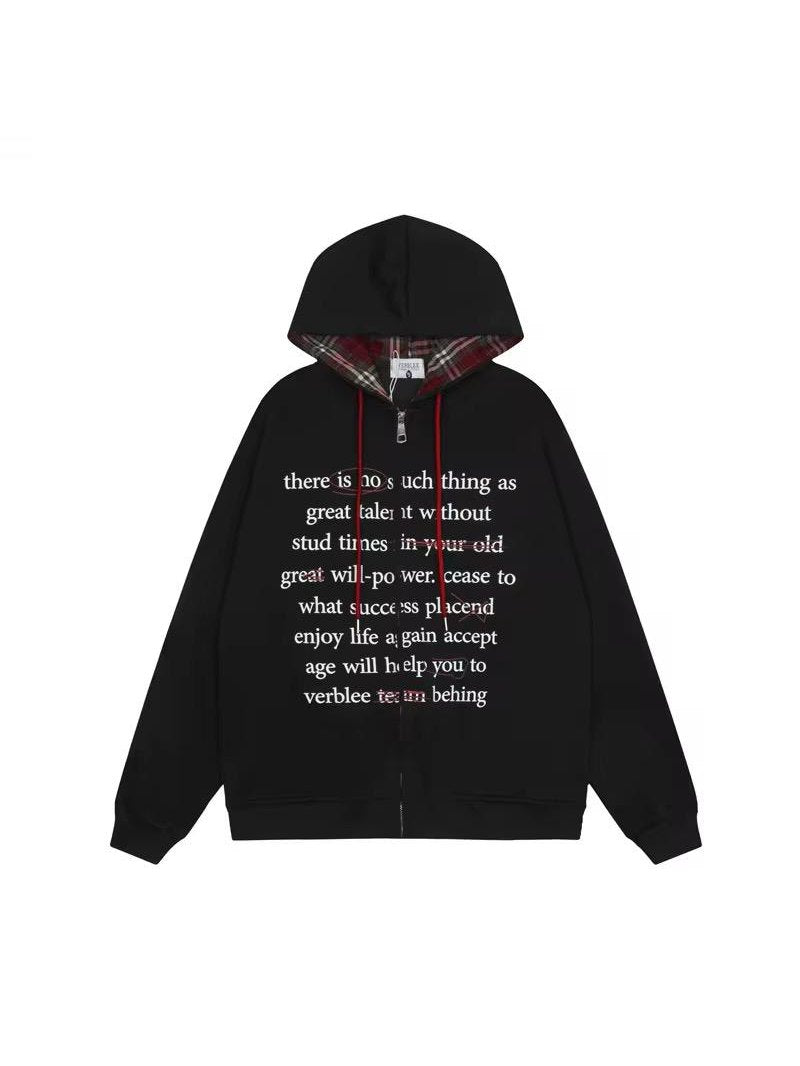 Statement Hoodie with Plaid Lining