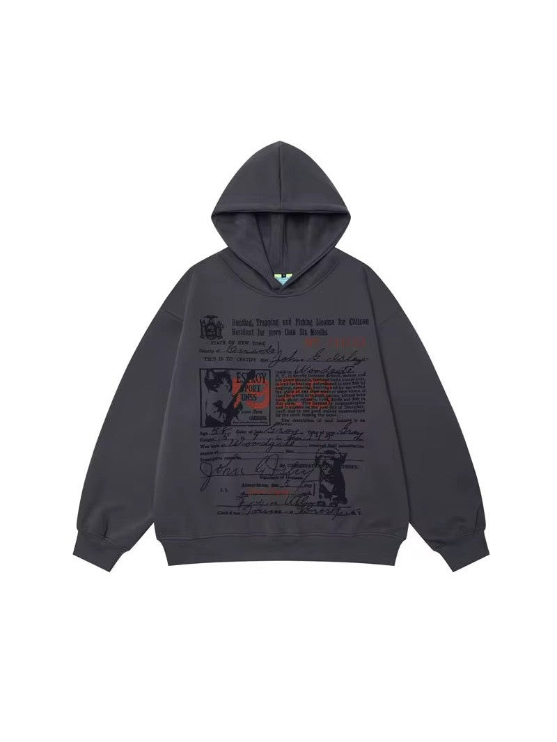 Vintage Document Print Oversized Hoodie