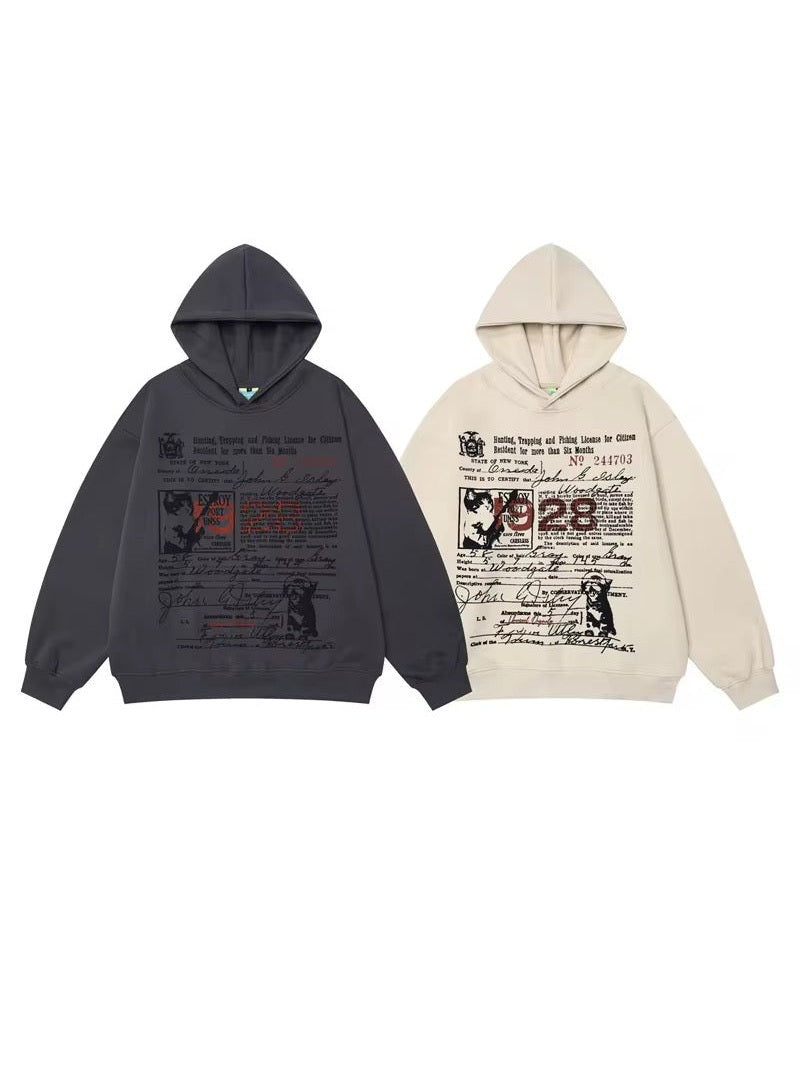Vintage Document Print Oversized Hoodie