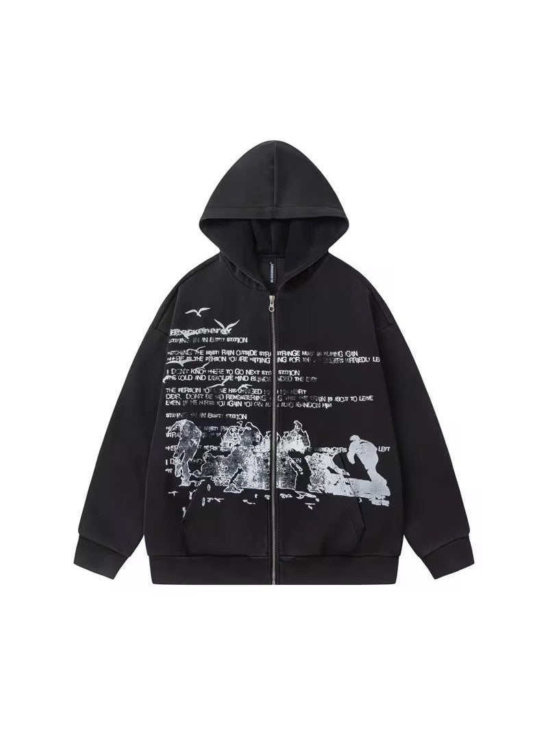 Grunge Text Graphic Zip-Up