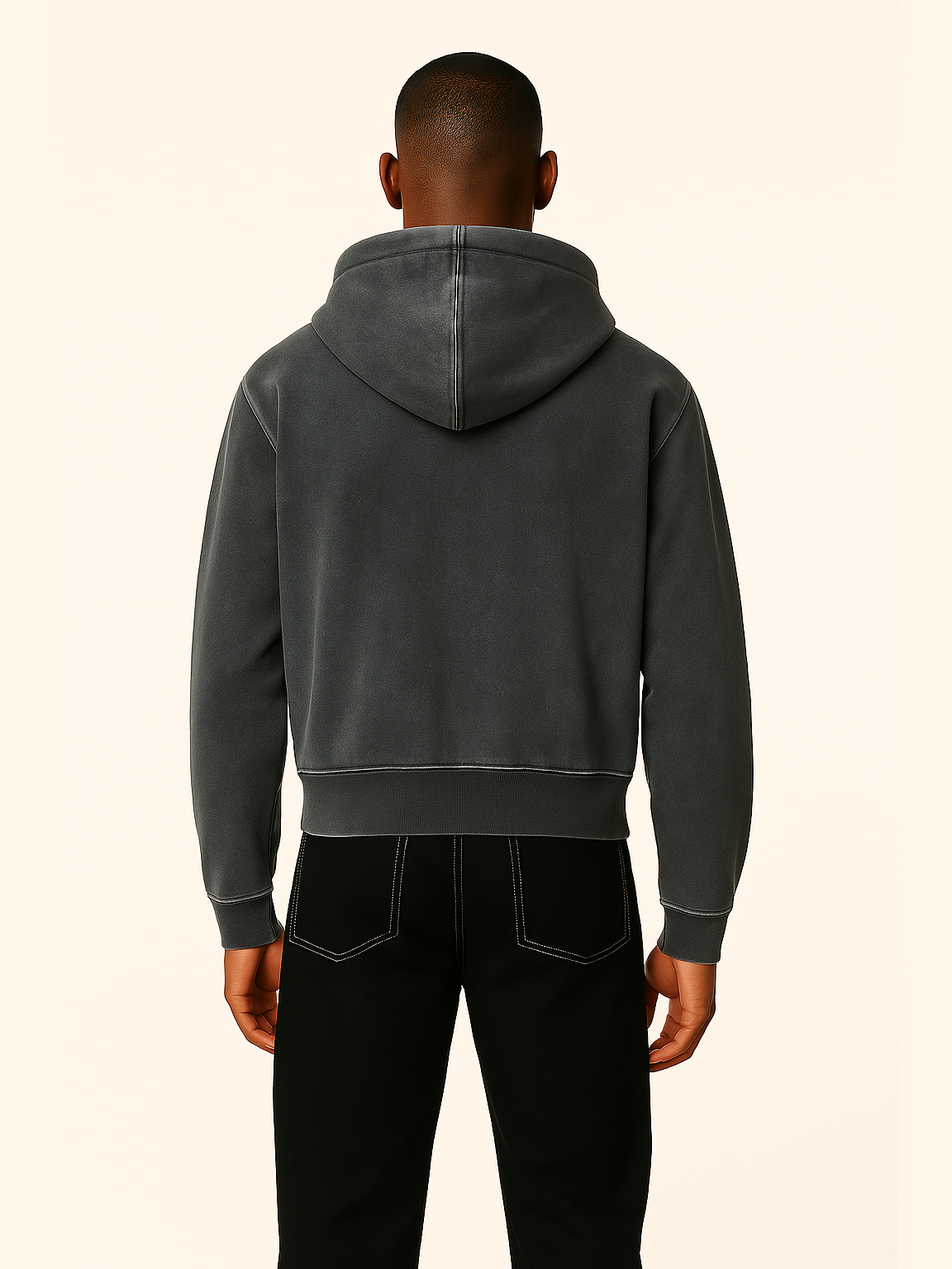 Vintage-Washed Embossed Lettering Hoodie