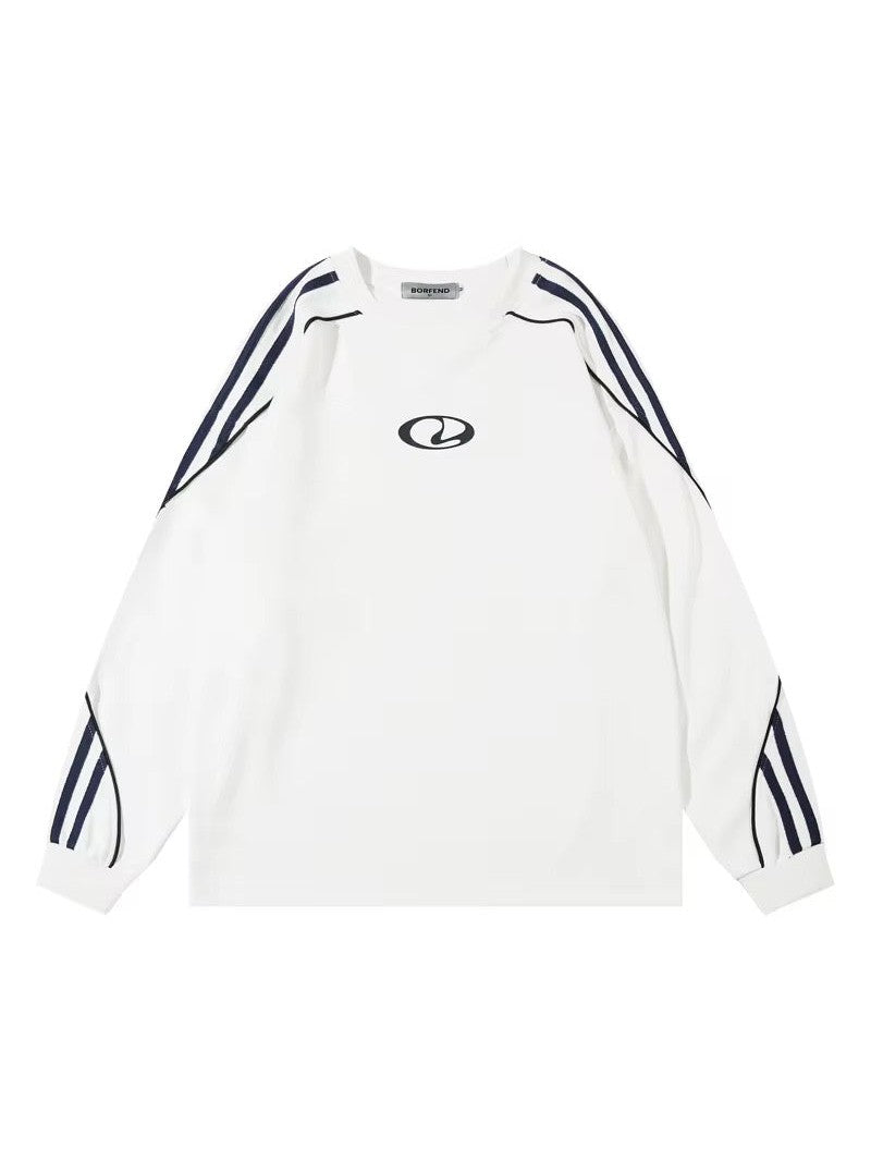 Retro Sports-Inspired Striped Sleeve Long-Sleeve Tee