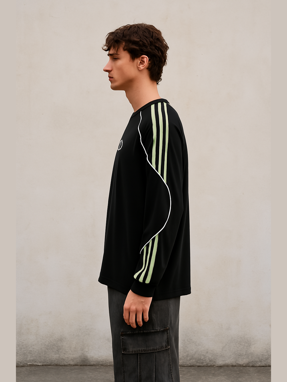 Retro Sports-Inspired Striped Sleeve Long-Sleeve Tee