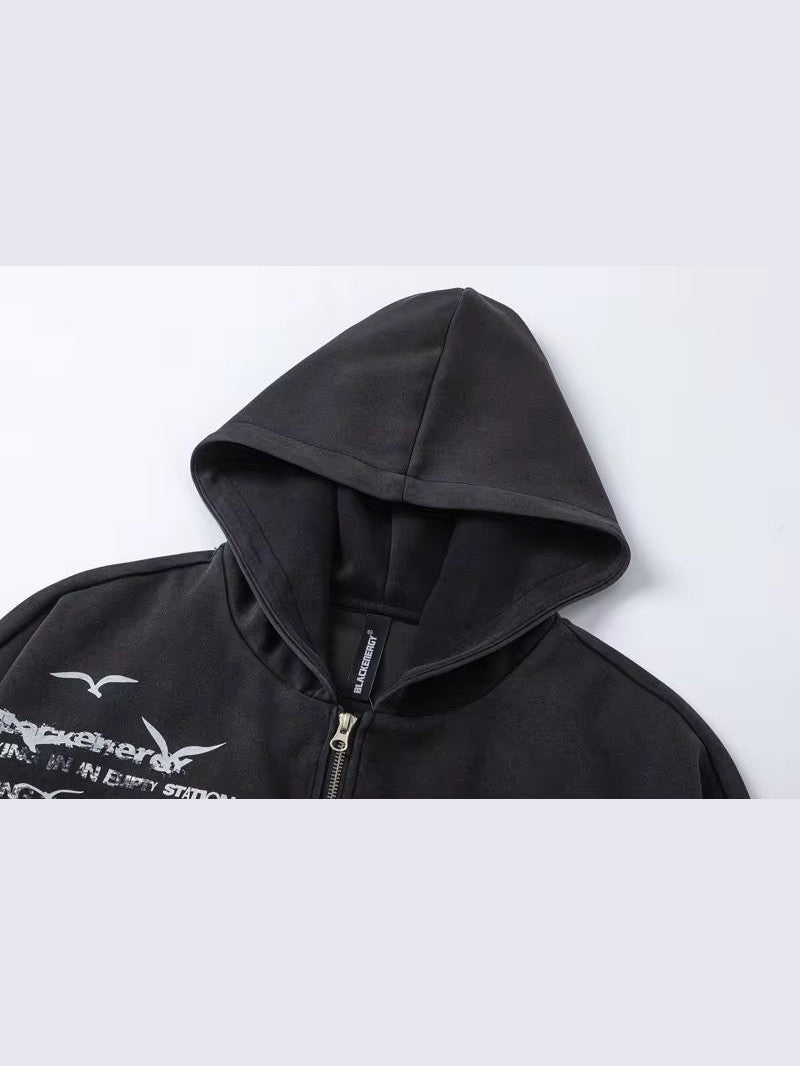 Grunge Text Graphic Zip-Up