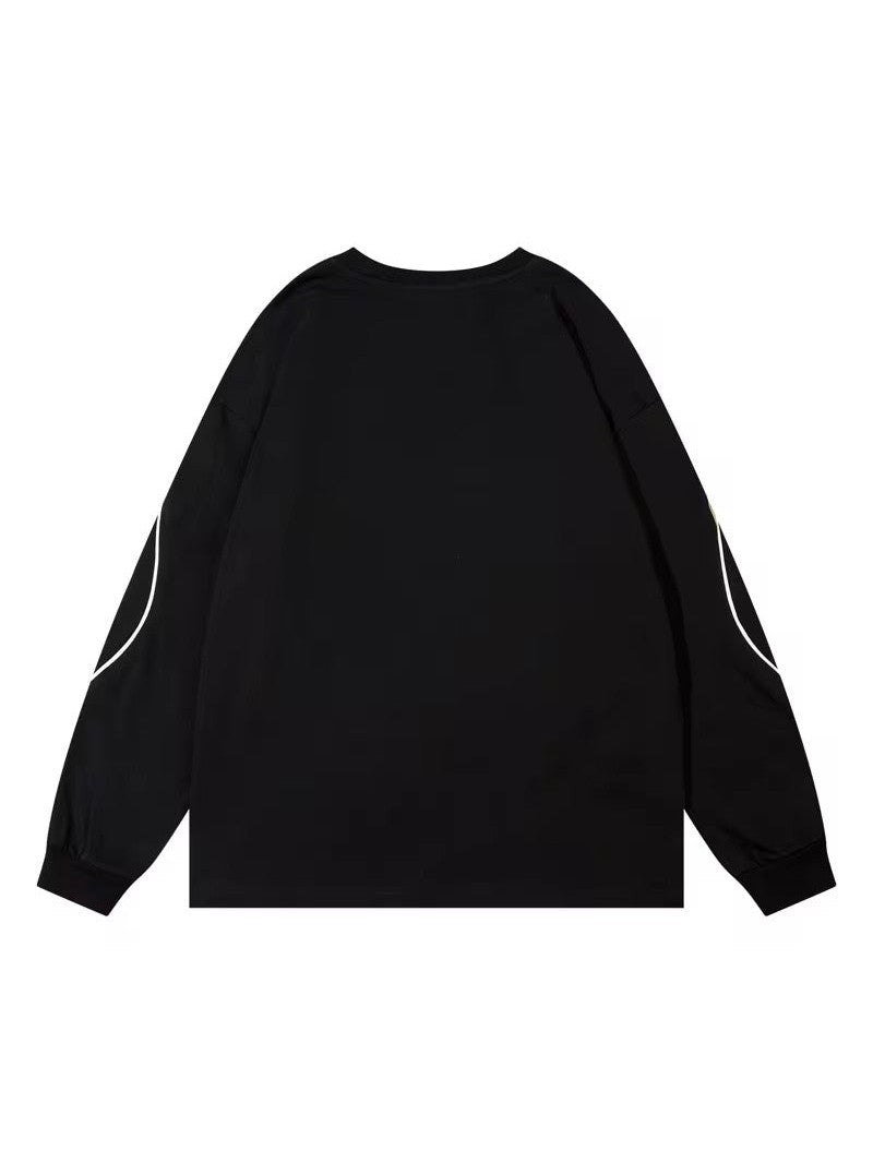 Retro Sports-Inspired Striped Sleeve Long-Sleeve Tee