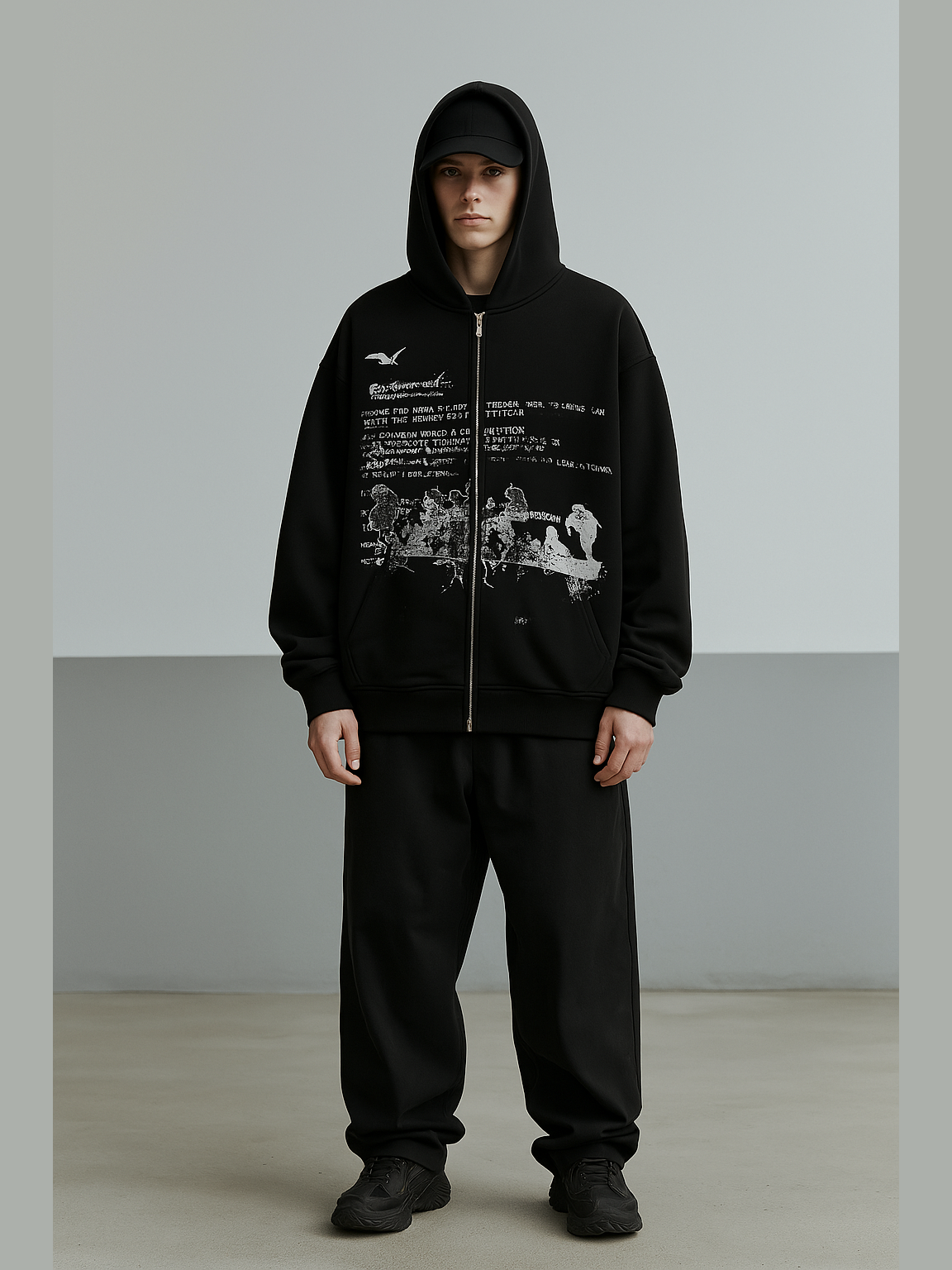Grunge Text Graphic Zip-Up