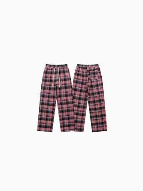 Washed Check Drawstring Pants