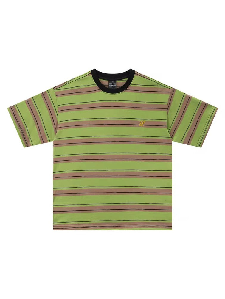 Limewood Retro Stripe Tee – Forest Green & Cocoa