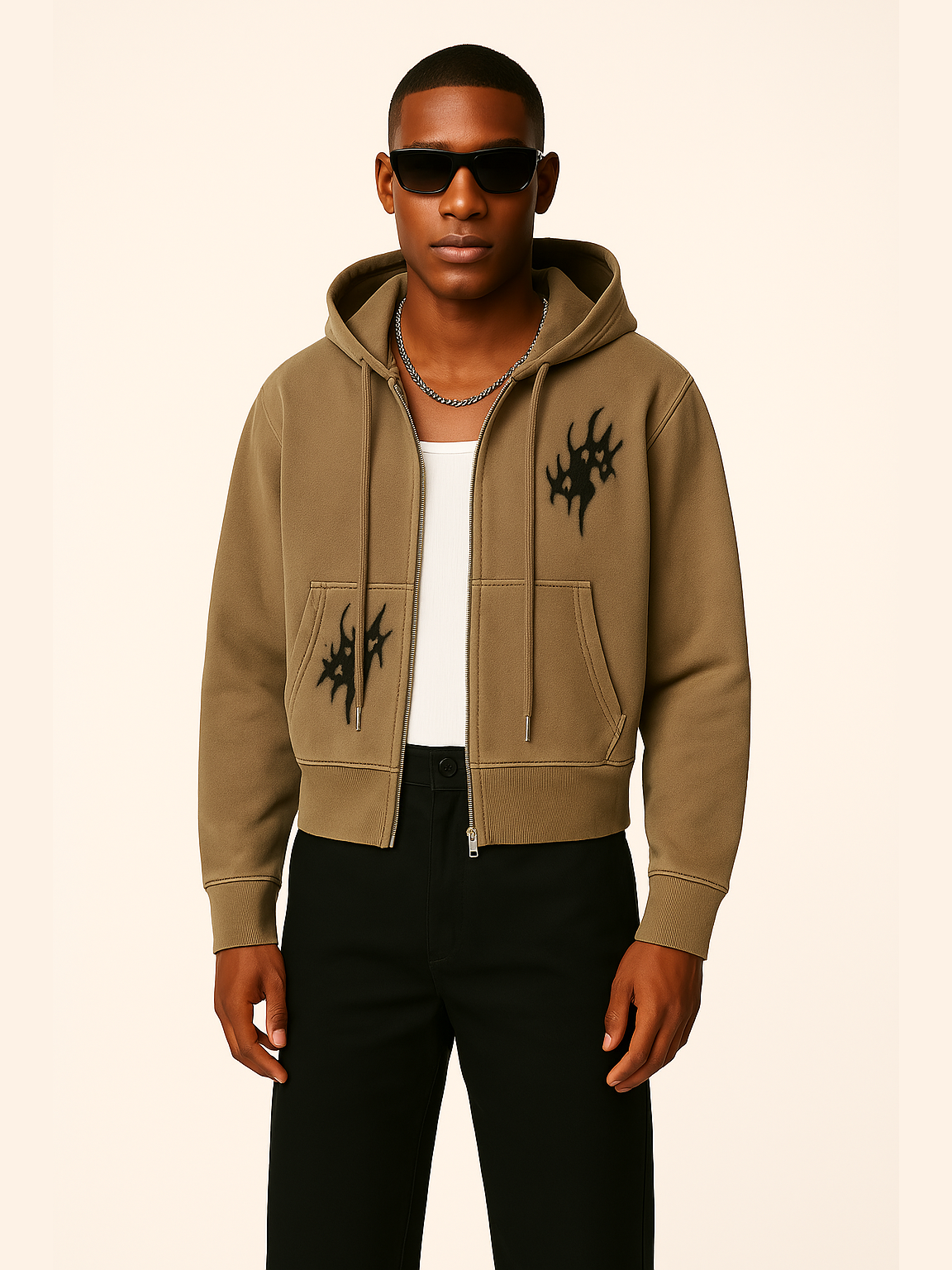 Vintage-Washed Embossed Lettering Hoodie