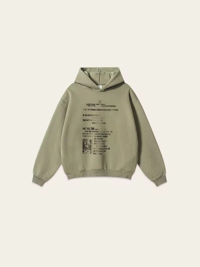 “Poetry Manifesto” Hoodie – Olive / Black / Heather Grey