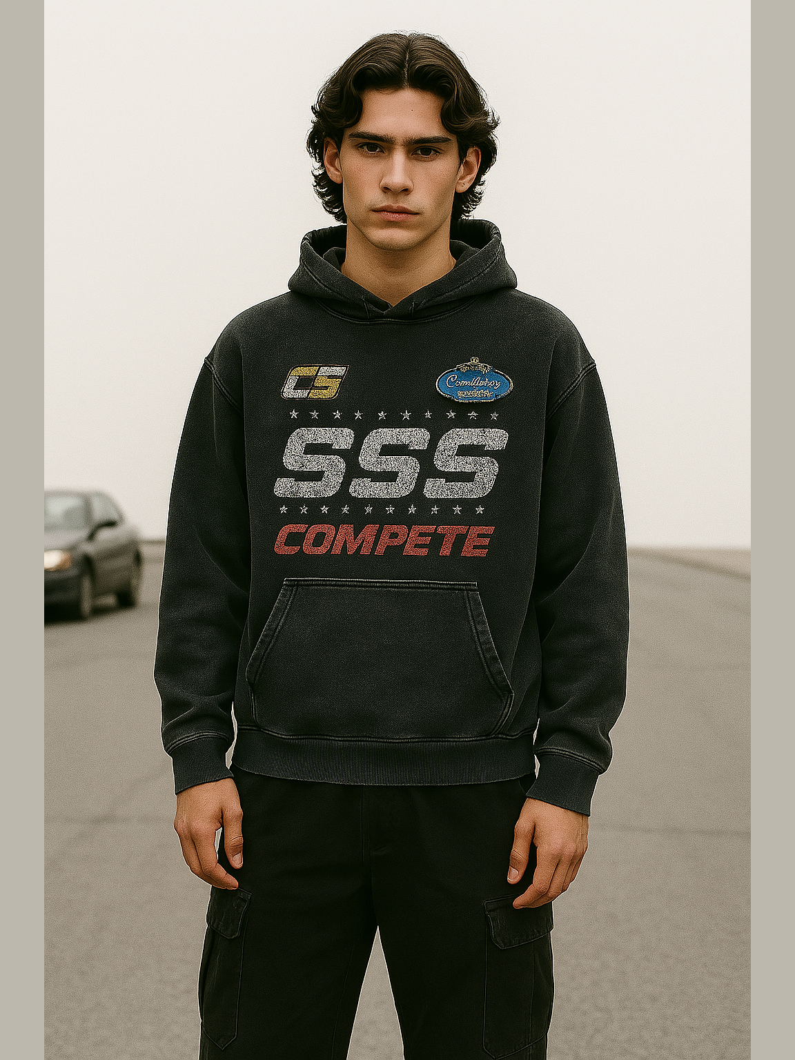 SSS “COMPETE” Vintage Racing Hoodie – Washed Collection