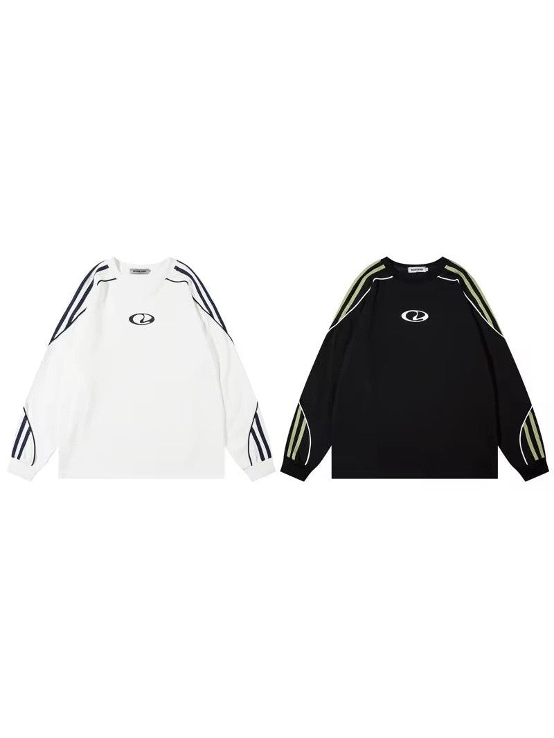 Retro Sports-Inspired Striped Sleeve Long-Sleeve Tee
