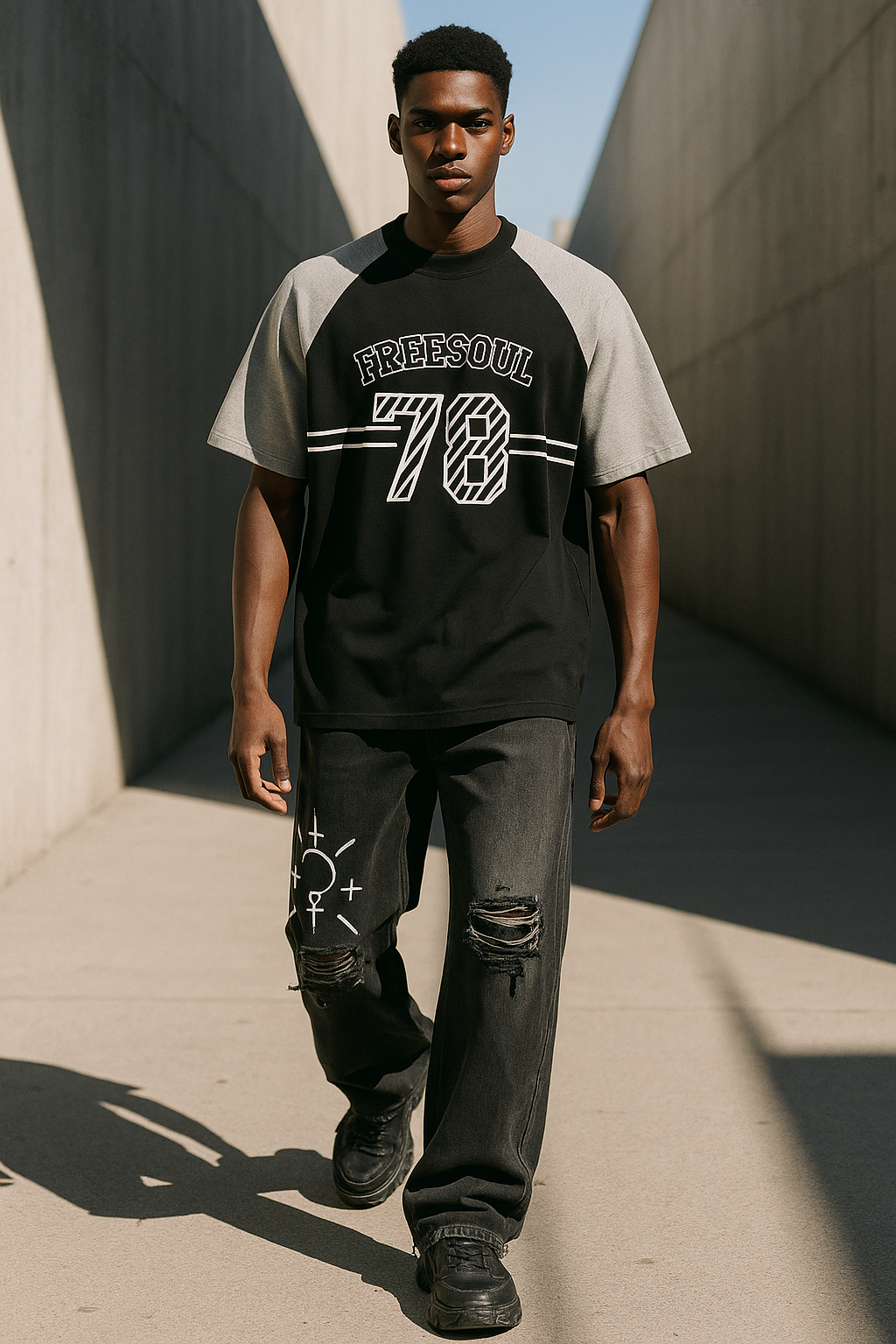 Freesoul 78 Contrast Raglan Tee – Black & Grey