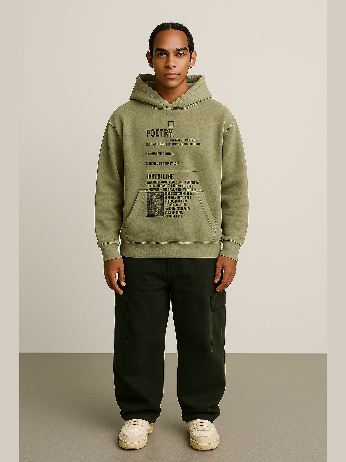 “Poetry Manifesto” Hoodie – Olive / Black / Heather Grey