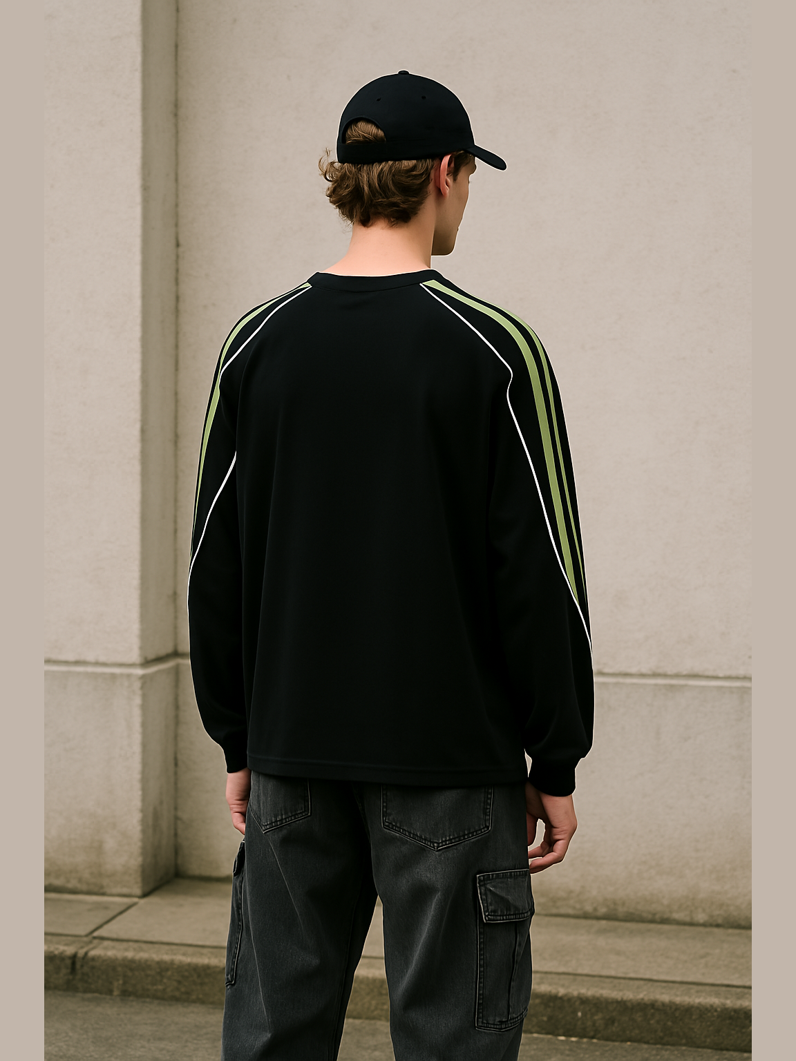 Retro Sports-Inspired Striped Sleeve Long-Sleeve Tee