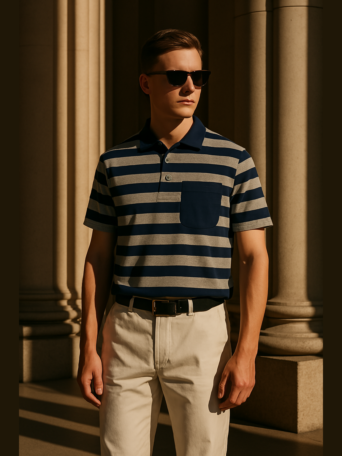 Striped Contrast Pocket Polo Shirt