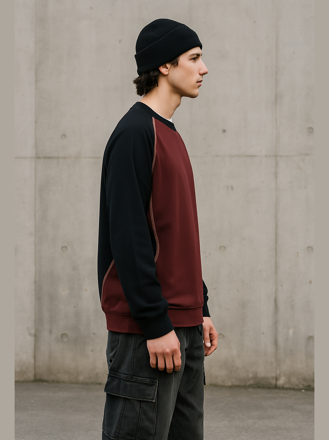 Minimalist Techwear Contrast Panel Sweatshirt