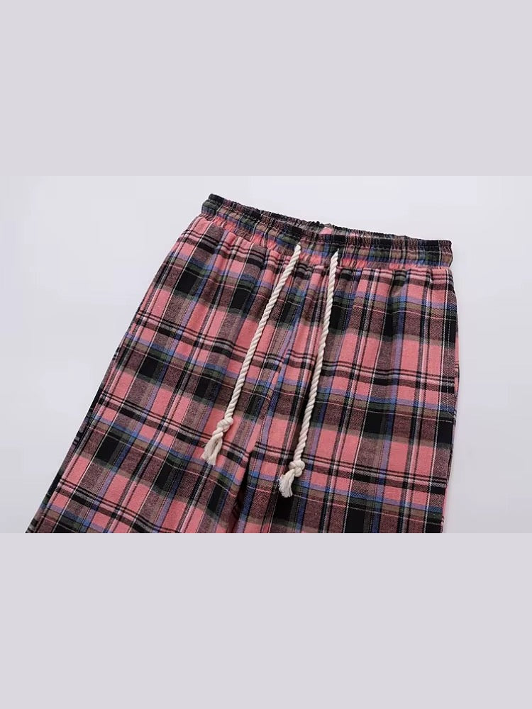 Washed Check Drawstring Pants