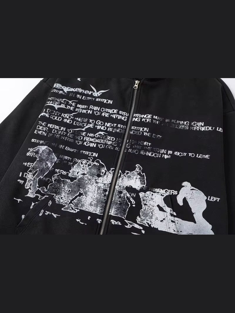 Grunge Text Graphic Zip-Up