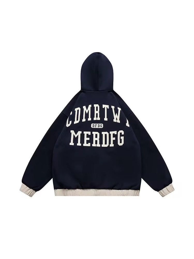 Oversized Varsity-Inspired Hooded Jacket