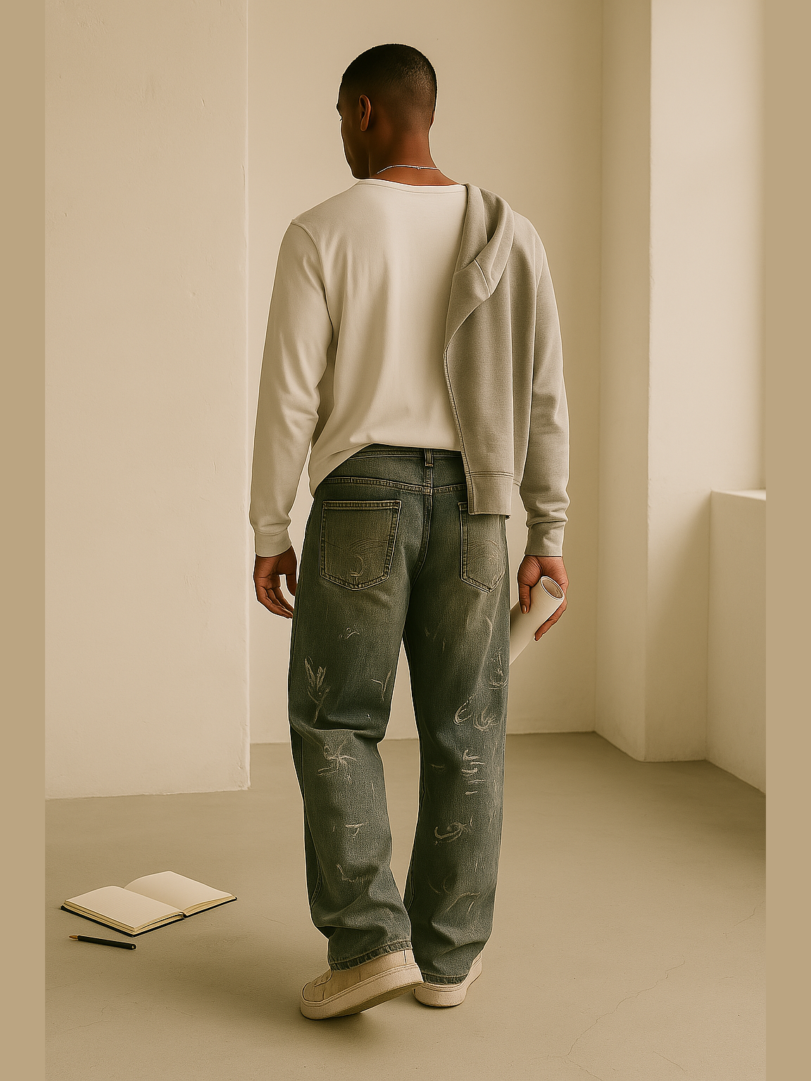 Graffiti Wash Wide-Leg Denim