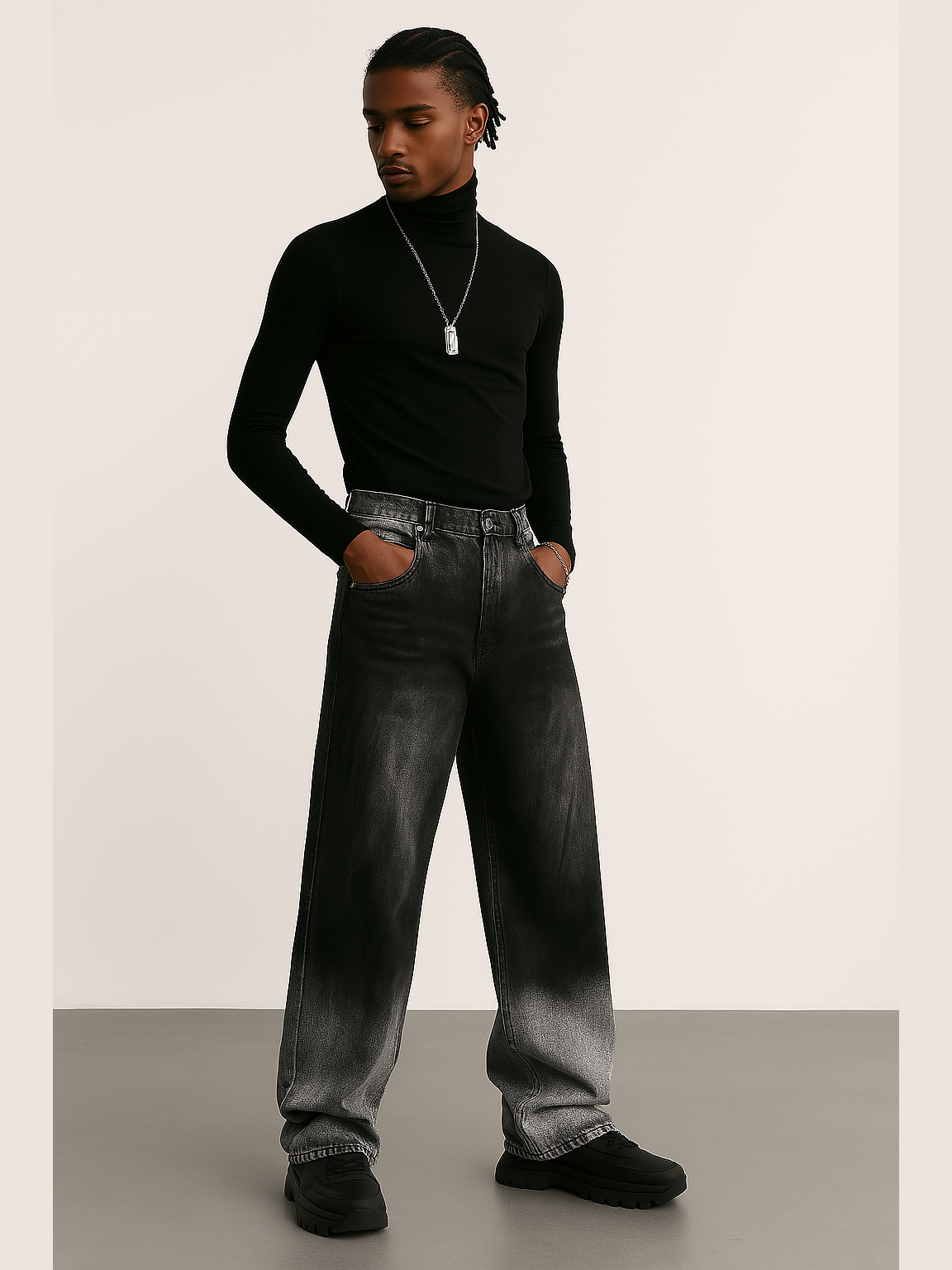 Dual Shade Gradient Wide-Leg Hand Paint Finish Denim