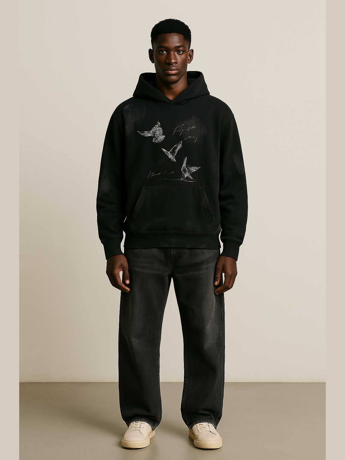 “Flight in Silence” Hoodie – Washed Black