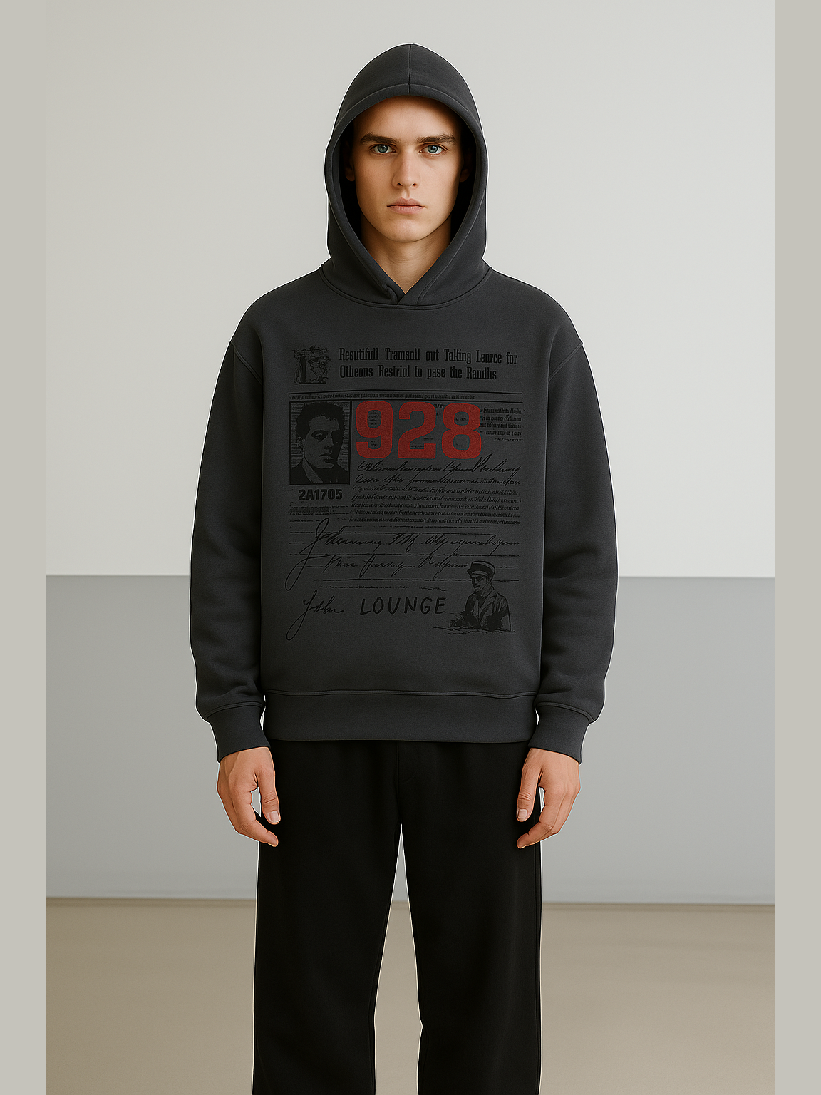 Vintage Document Print Oversized Hoodie