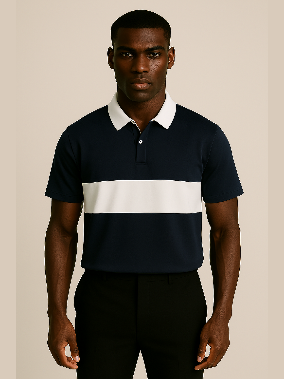 Colorblock Polo Shirt – Navy/White