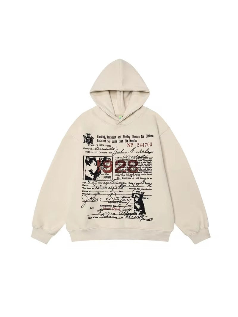 Vintage Document Print Oversized Hoodie