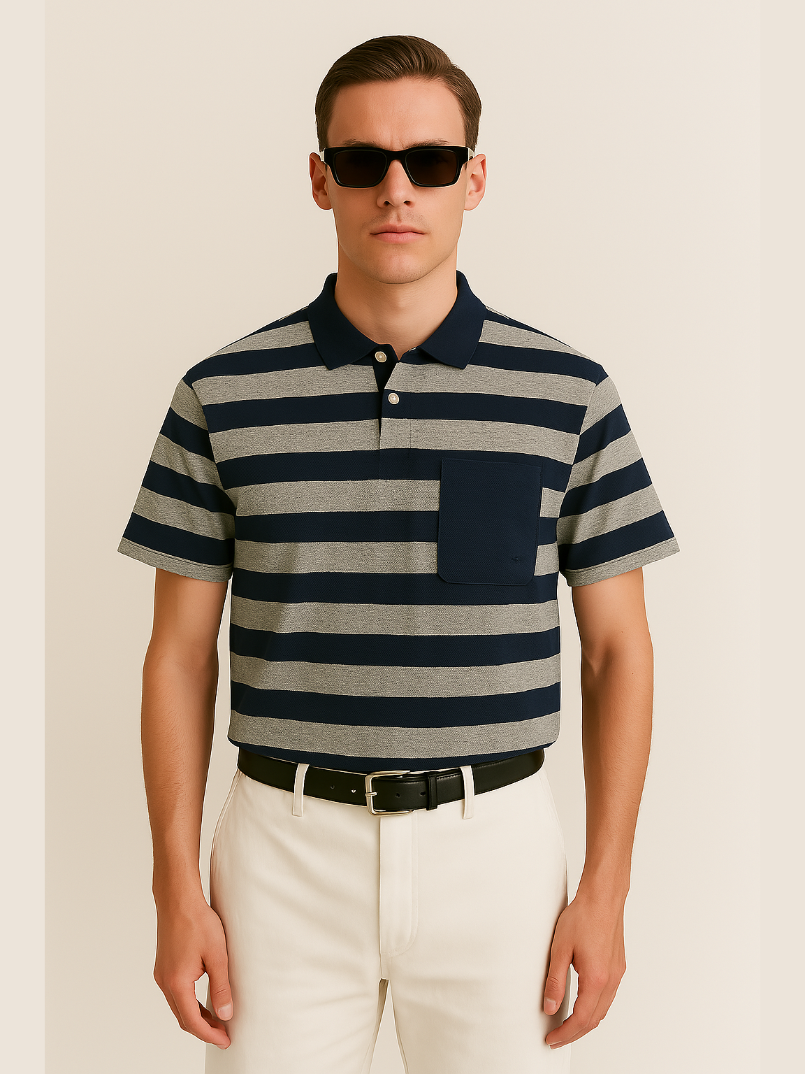 Striped Contrast Pocket Polo Shirt
