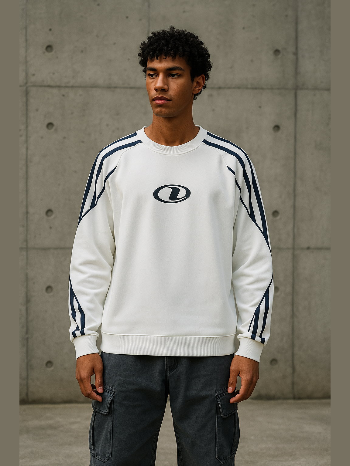 Retro Sports-Inspired Striped Sleeve Long-Sleeve Tee
