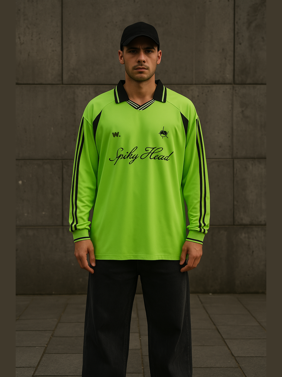 Spiky Head Retro Sports Jersey – Oversized Football-Inspired Shirt