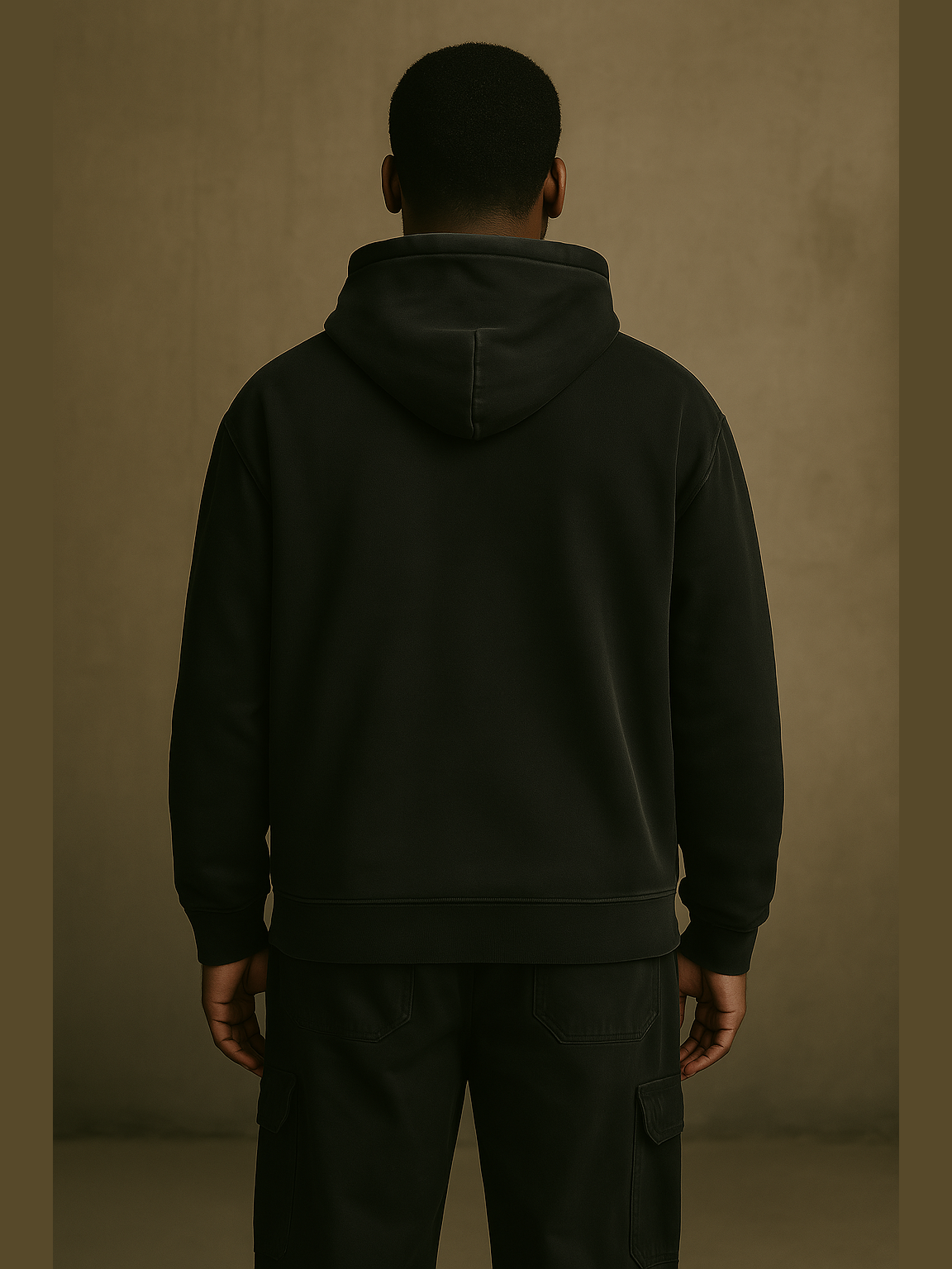 “Super Chips” Hoodie with Teddy Patch – Washed Black / Cream Beige
