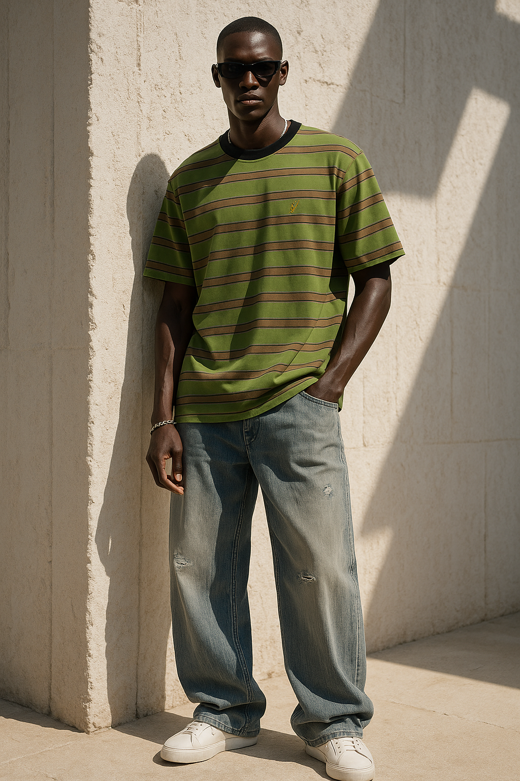 Limewood Retro Stripe Tee – Forest Green & Cocoa