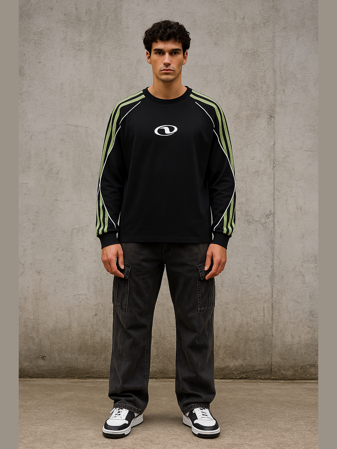 Retro Sports-Inspired Striped Sleeve Long-Sleeve Tee