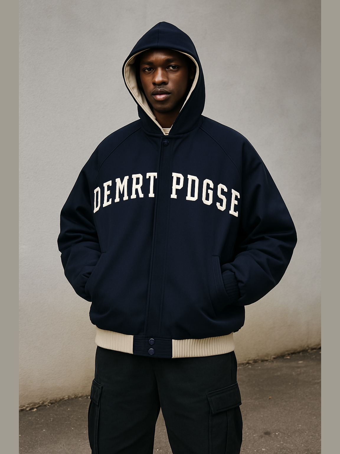 Oversized Varsity-Inspired Hooded Jacket