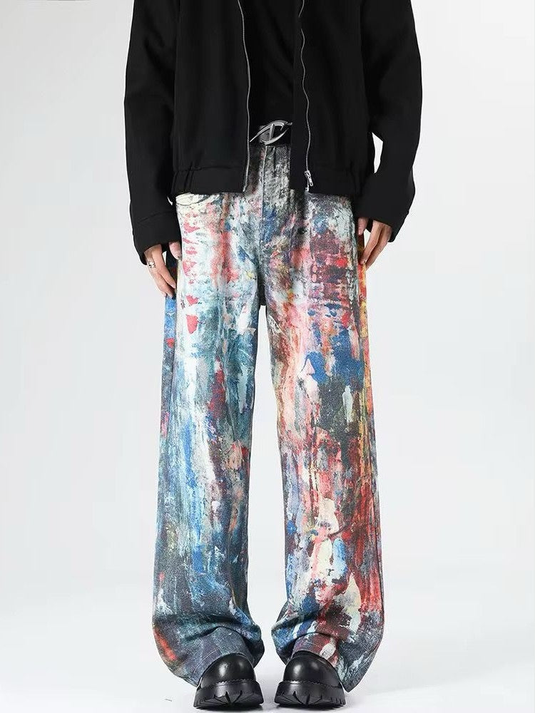 Abstract Hand Paint-Splatter Finish Denim