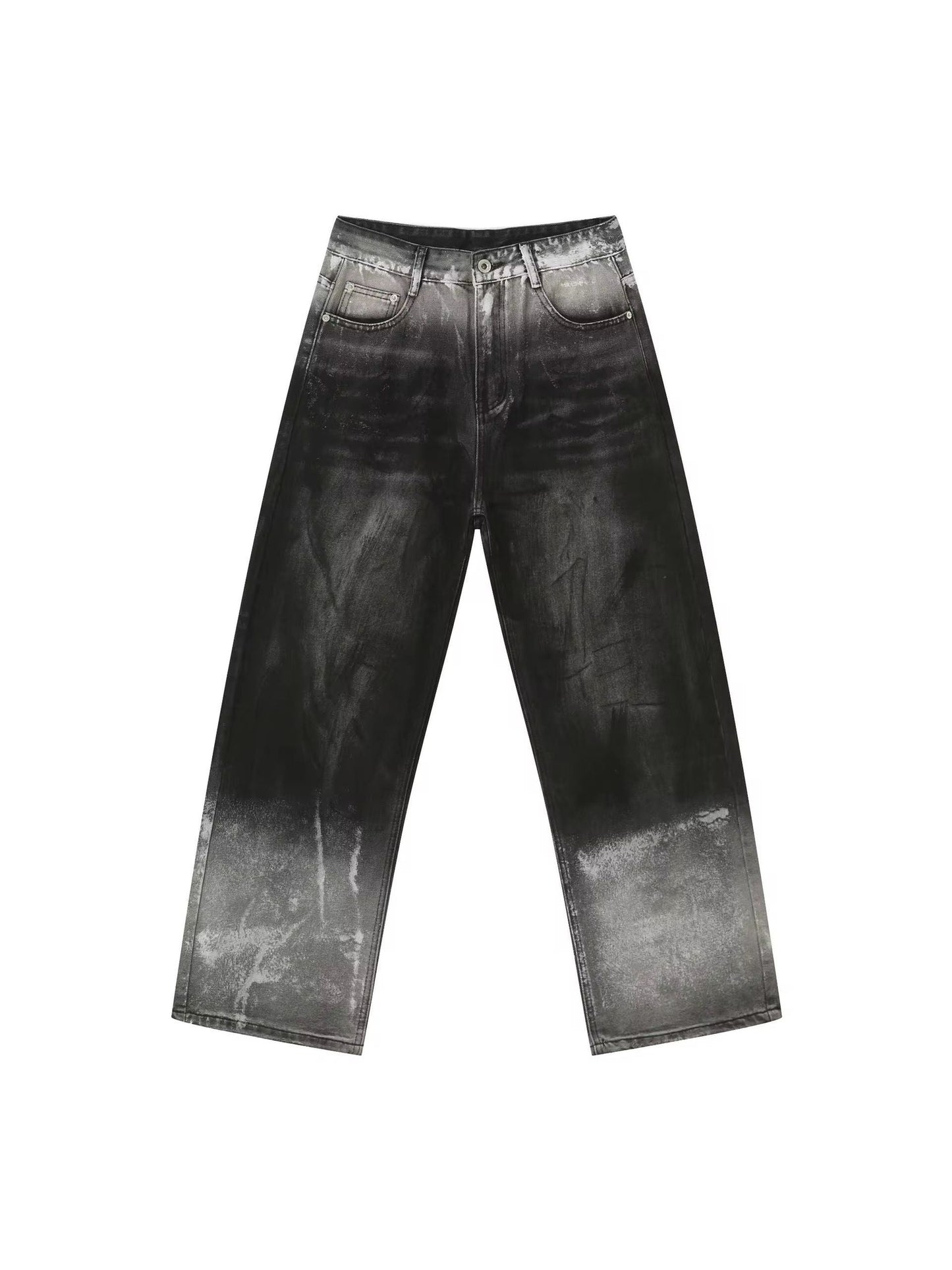 Dual Shade Gradient Wide-Leg Hand Paint Finish Denim