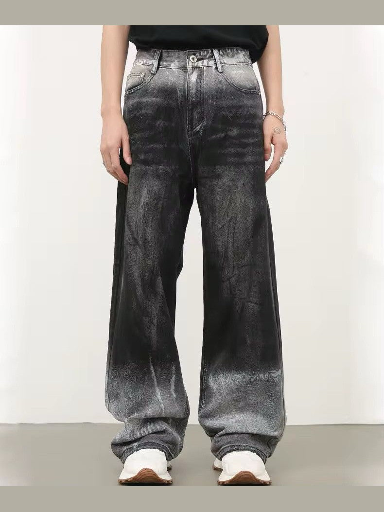 Dual Shade Gradient Wide-Leg Hand Paint Finish Denim