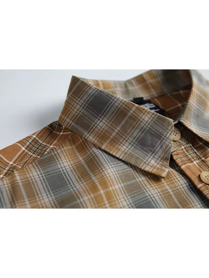 Patchwork Panelled Plaid Shirt – Multi-Tone Brown