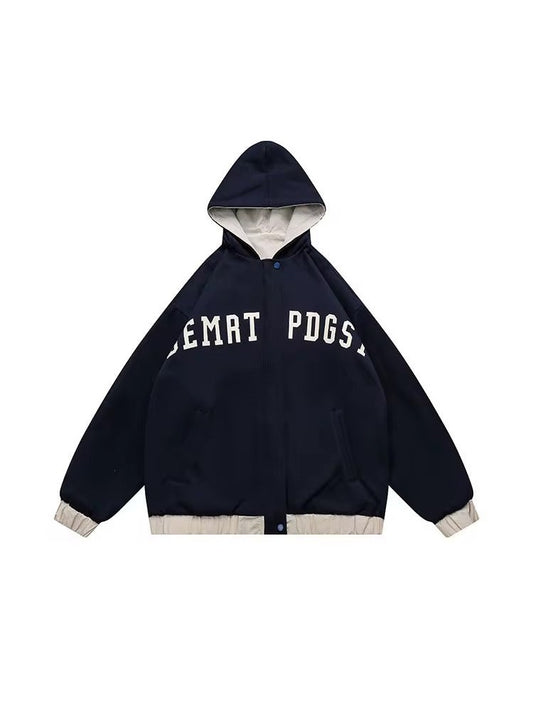 Oversized Varsity-Inspired Hooded Jacket