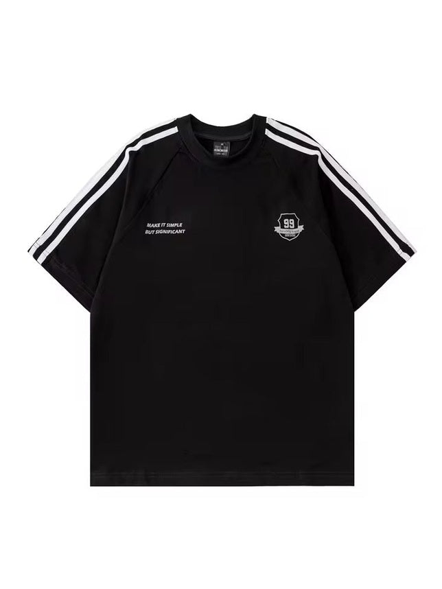 “Simple Yet Significant” Varsity Stripe Tee – Jet Black
