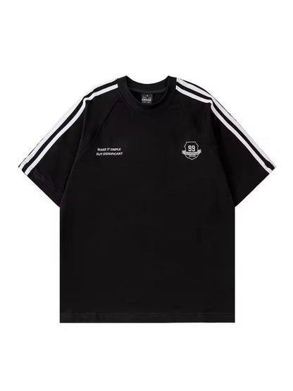 “Simple Yet Significant” Varsity Stripe Tee – Jet Black