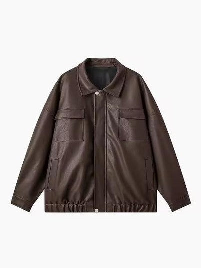 Oversized Faux Leather Utility Jacket